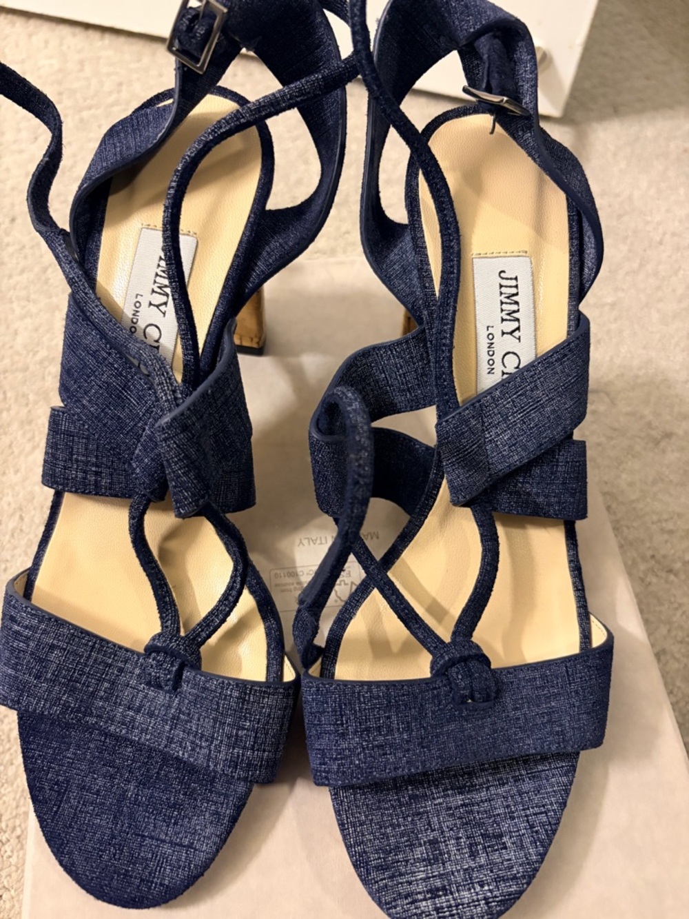 Jimmy Choo Navy Textured Strappy Heels